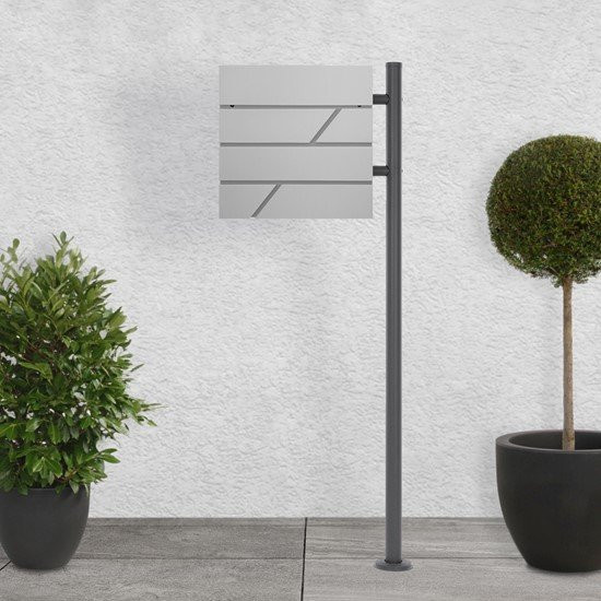 ECD Germany Standbriefkasten mit Zeitungsfach aus Edelstahl in Hellgrau mit Anthrazit Ständer, Höhe: 120 cm, B/T/H: 37 x 37 x 11 cm - Bild 1