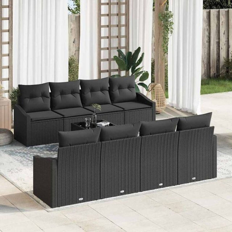 Vidaxl Polyrattan Garten-Sofa-Set mit Kissen in Schwarz, 7-teiliges modulares Loungemöbel-Set, B/T/H: 55 x 55 x 37 cm - Bild 1