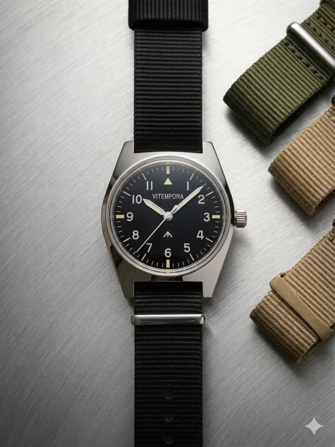 HEIMDALLR Herren-Pilotenuhr, Handaufzug, Edelstahl, 36 mm, Schwarz - Bild 5