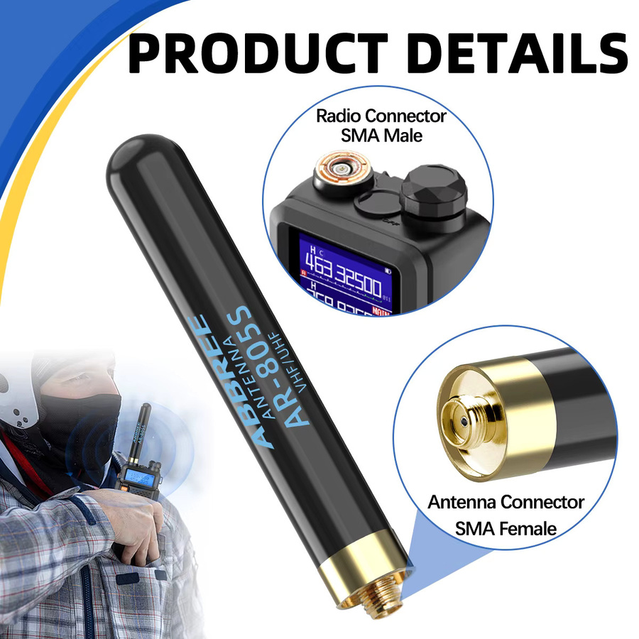 ABBREE AR-805PLUS Mini-Antenne für Walkie-Talkies mit SMA-Buchse, UHF/VHF High-Gain-Upgrade für Baofeng UV-5Rmini, UV-5RH und Amateurfunk, Schwarz - Bild 2