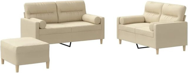 vidaXL 3-teilige Sofagarnitur mit Kissen in Beige aus Stoff und modernem Design