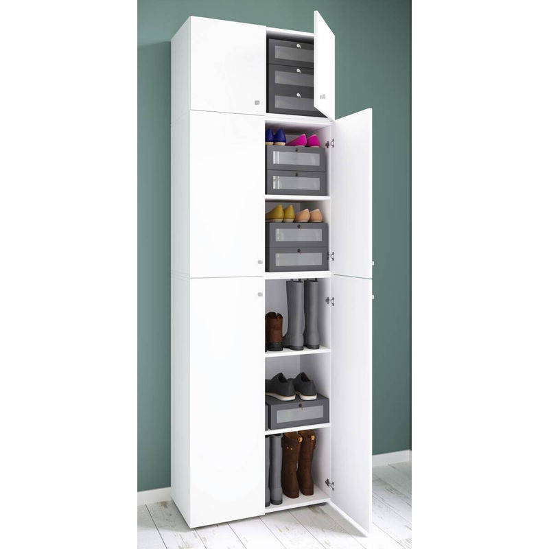 VCM Holz-Schuhschrank Lona in Weiss mit 4 Drehtüren und 5 Fächern, H x B x T: 223 x 70 x 39 cm - Bild 3