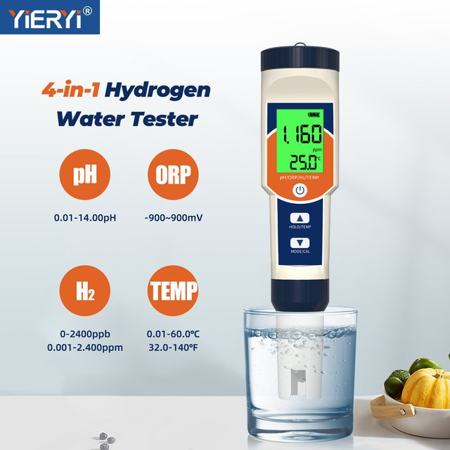 Yieryi 4-in-1 Digitales Wasserprüfgerät pH-Meter ORP und Wasserstoff-Tester mit PPM-Messung in Weiß - Bild 1