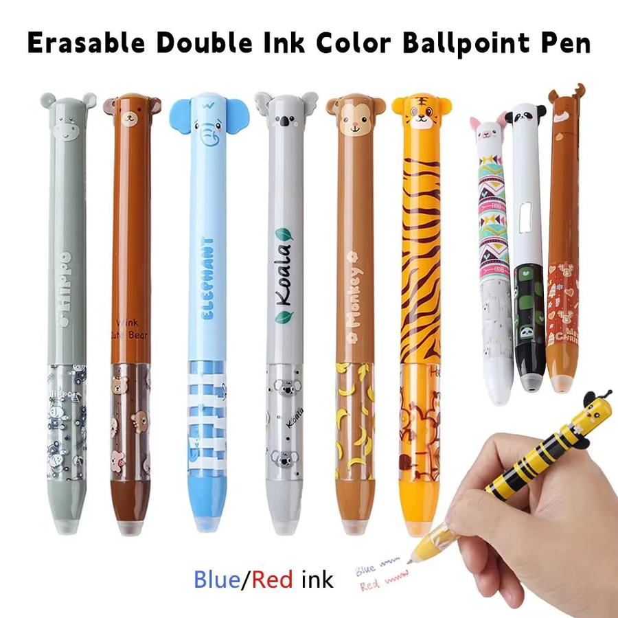 Multifunktionaler löschbarer Kugelschreiber mit Tierdesign, schnell trocknender Neutralstift mit doppelter Tinte für Schule und Studium - Bild 2