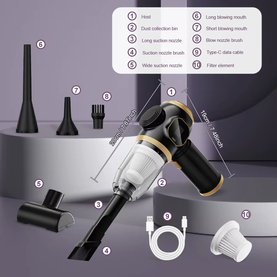 BELIBUY Kabelloser Auto-Staubsauger mit Smart-Display und HEPA-Filter in Schwarz - Bild 3