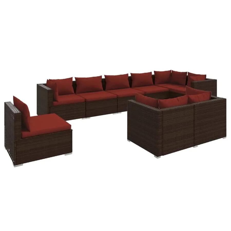 vidaXL 9-tlg. Garten-Lounge-Set aus Poly-Rattan in Braun mit Kissen und L-Form - Bild 2