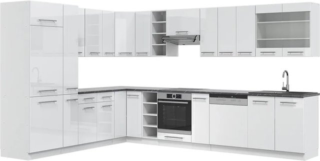 Vicco Fame-Line Eckküche in Weiß Hochglanz und Anthrazit, B: 347 cm, B: 257 cm - Bild 1