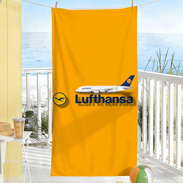 Schnelltrocknendes Lufthansa Handtuch aus Mikrofaser für Sport und Reise, Weiß-Gelb, Breite: 86 cm, Höhe: 163 cm - Bild 1