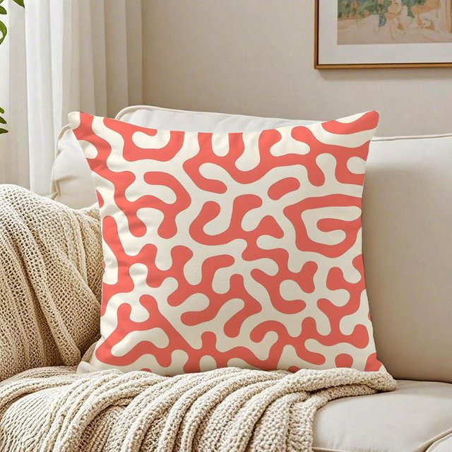 Tonnika Chen Matisse Boho Kissenbezug mit Linienkunst in Koralle und Orange, B/B: 18 x 18 cm - Bild 1
