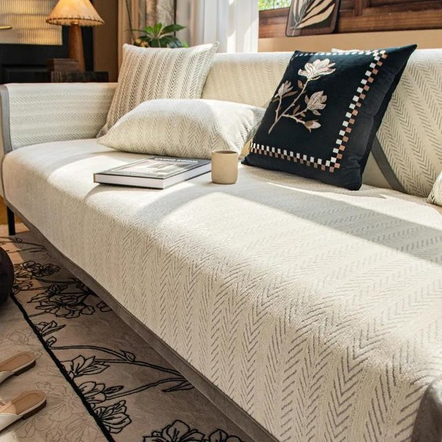 Chenille Sofabezug in Weiß, Rutschfester Kissenbezug im Französischen Stil für Sofa und Couch, B/B: 70 x 70 cm - Bild 1
