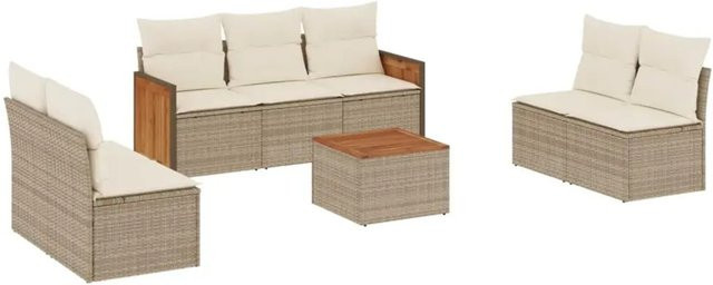 vidaXL 8-teilige Garten-Sofagarnitur aus Poly-Rattan und Akazienholz in Beige mit Kissen - Bild 1