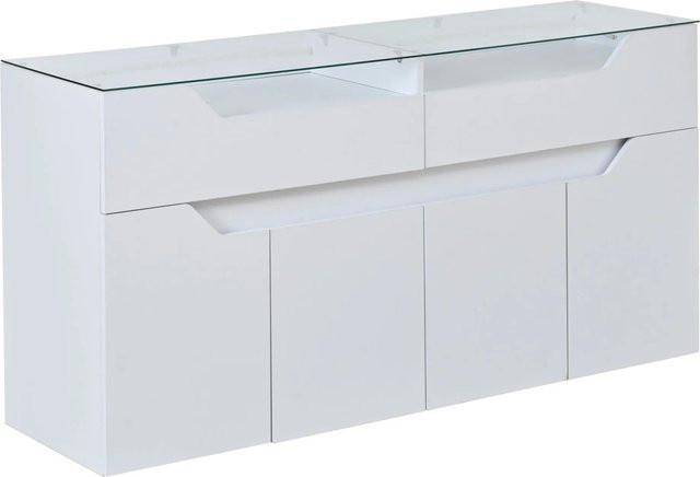 Merax Sideboard Modern Weiß mit Glasplatte und integrierter Beleuchtung B/T/H: 140 x 40 x 70 cm - Bild 1