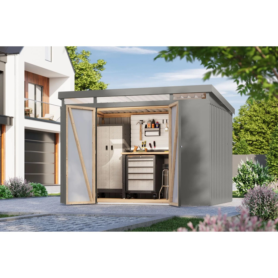 Karibu Metallgerätehaus Neos 3 in Graualuminium mit modernem Design - Bild 2