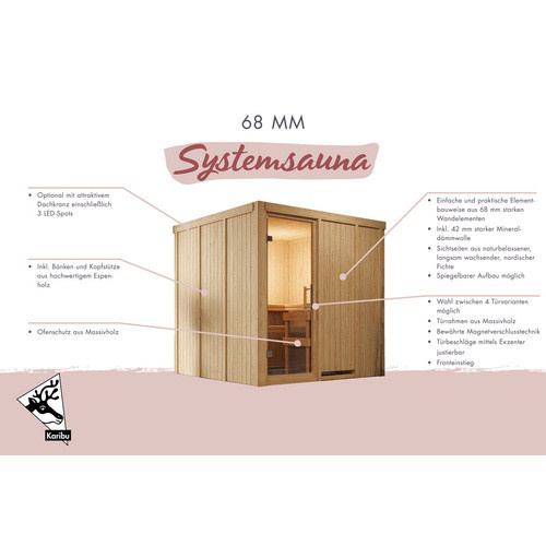 Karibu Sauna Valga für 4 Personen aus Fichte in Beige ohne Ofen B: 196 cm, T: 198 cm, H: 196 cm - Bild 2