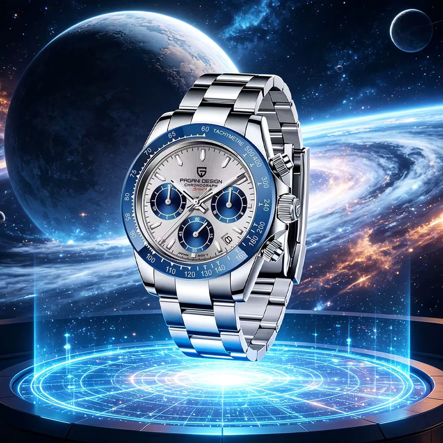 PAGANI DESIGN Chronograph, Quarz, Edelstahl, Saphirglas, Blau, Herren - Bild 2