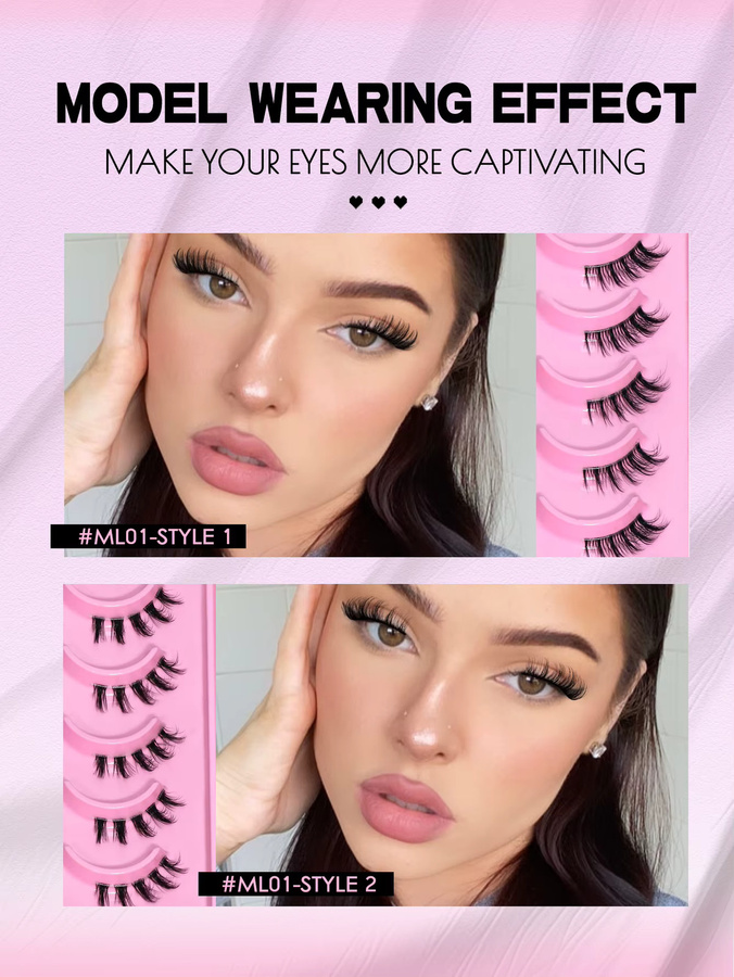VELTRINAY Halbe Wimpern, 20/5 Paar, natürlicher Look, transparentes Band - Bild 2