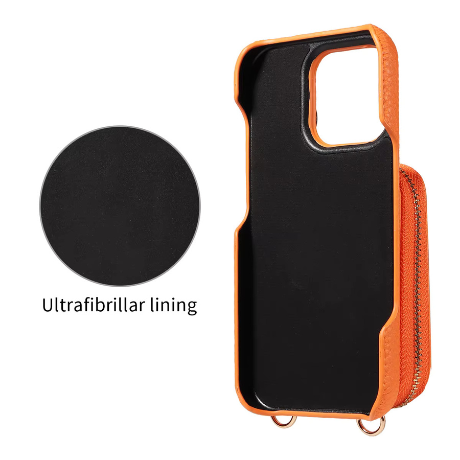 Kunstleder Umhängetasche als Handyhülle für iPhone 16e 16 15 14 13 12 11 Pro Max mit Kartenfach und Anti-Entmagnetisierung in Gold und Orange - Bild 2