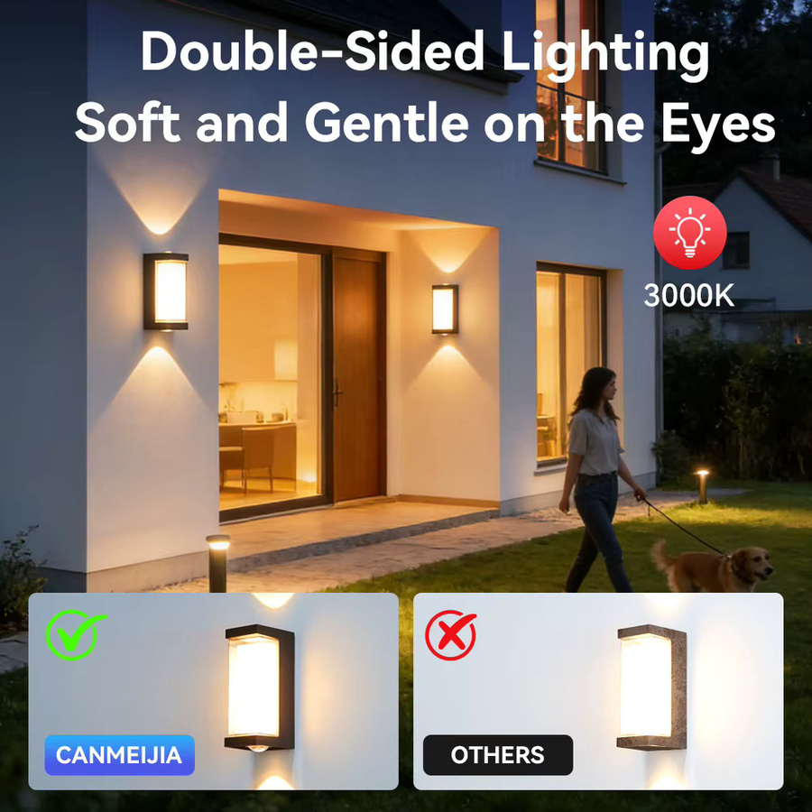 LANGYUE LED Wandleuchte Up-Down in Schwarz, IP65 wasserdicht, 12 W, warmweißes Licht, moderne rechteckige Außenleuchte für Garten und Hof - Bild 5