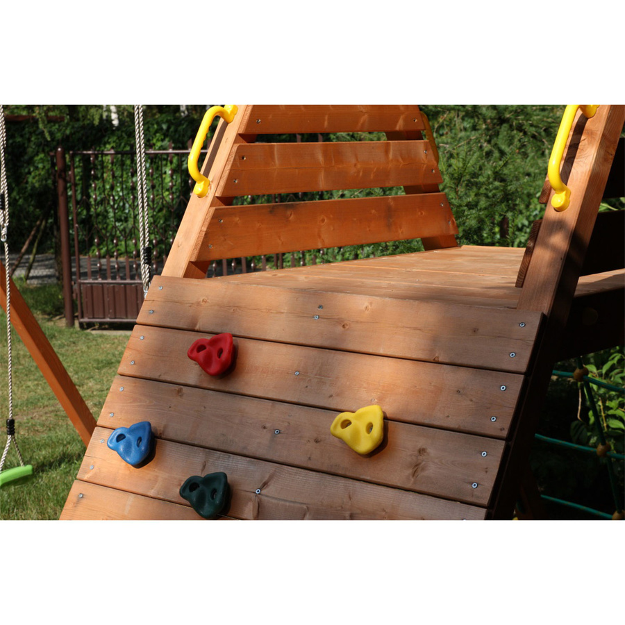 Fungoo Kletterturm Spider King aus Nadelholz in Teak, braun, mit Doppelschaukel und Kletterwand - Bild 4