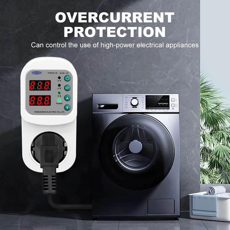 TOMZN Überspannungsschutz Steckdose TOSVA-16 mit einstellbarem Strom 1-16A, AC110V 220V, Weiß - Bild 2