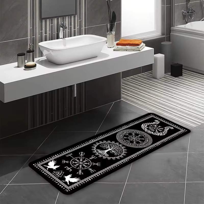 VIKAMA Flanell-Teppich mit schwarzem Wikinger-Lebensbaum-Motiv, rechteckiger Teppich für Wohnzimmer, Schlafzimmer oder Küche, maschinenwaschbar - Bild 2