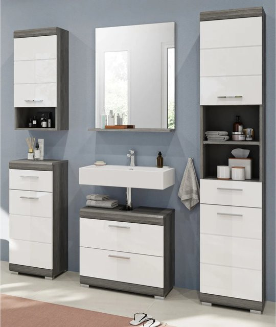 Inn.Furn Badmöbel-Set Shawn in Weiß Hochglanz und Grau, 5-teilig, Breite: 164 cm - Bild 1