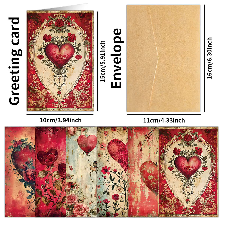 6er-Pack romantische Grußkarten mit roten Herzen und Umschlägen aus Papier für Valentinstag, Jahrestag und Hochzeit - Bild 5