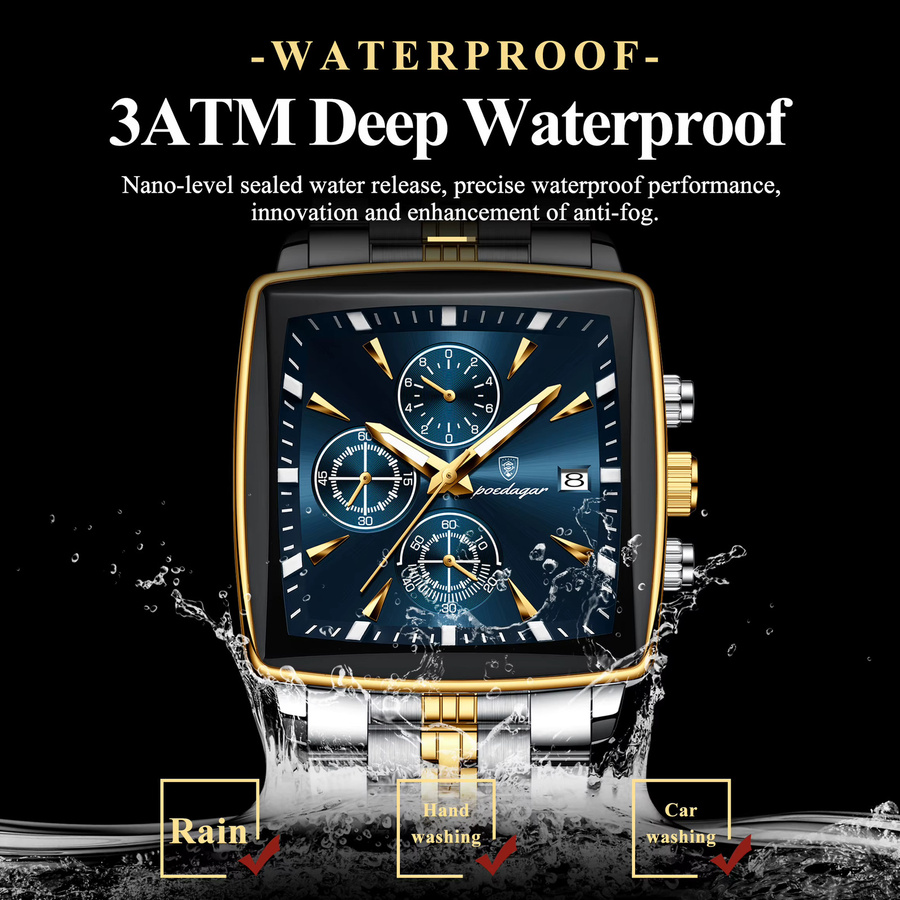 POEDAGAR Armbanduhr Chronograph, Quarz, Edelstahl, Gold, Herren - Bild 4