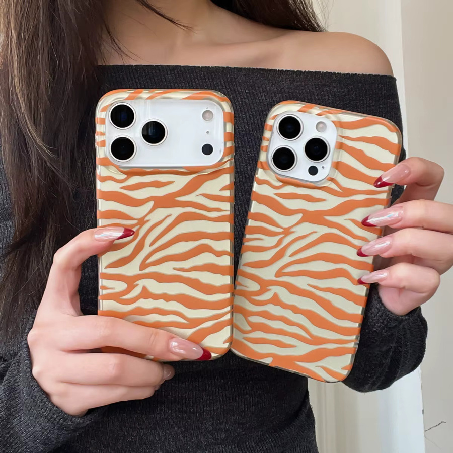 Stoßfeste IMD Handyhülle mit Zebra-Leoparden-Muster in Orange-Weiß für Apple iPhone 17 16 15 14 Pro Max - Bild 3