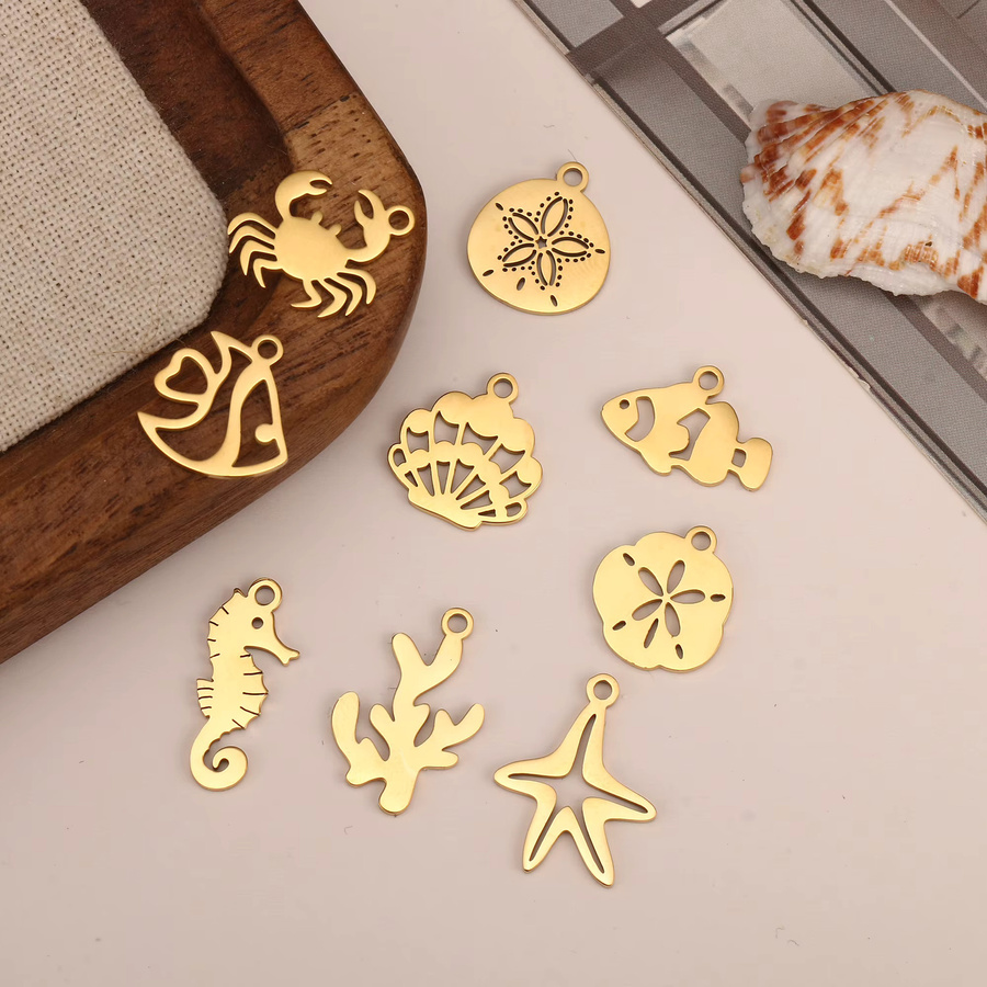 DOOYIO Charms Krabbe Muschel Sand Dollar Anhänger, Edelstahl, Gold, Unisex - Bild 5