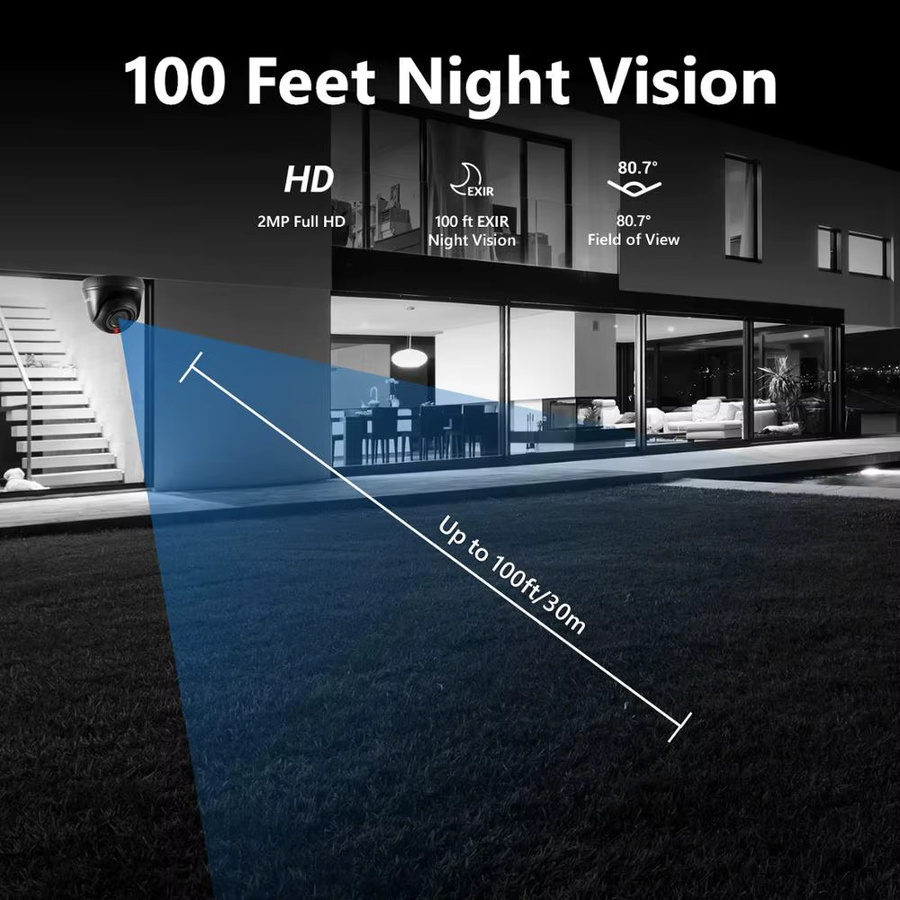 Sannce 2er-Set CCTV Überwachungskameras mit 1080p Full HD, 2,0 MP, H.264, wasserdichte Kuppelkameras für Innen und Außen, Schwarz - Bild 3