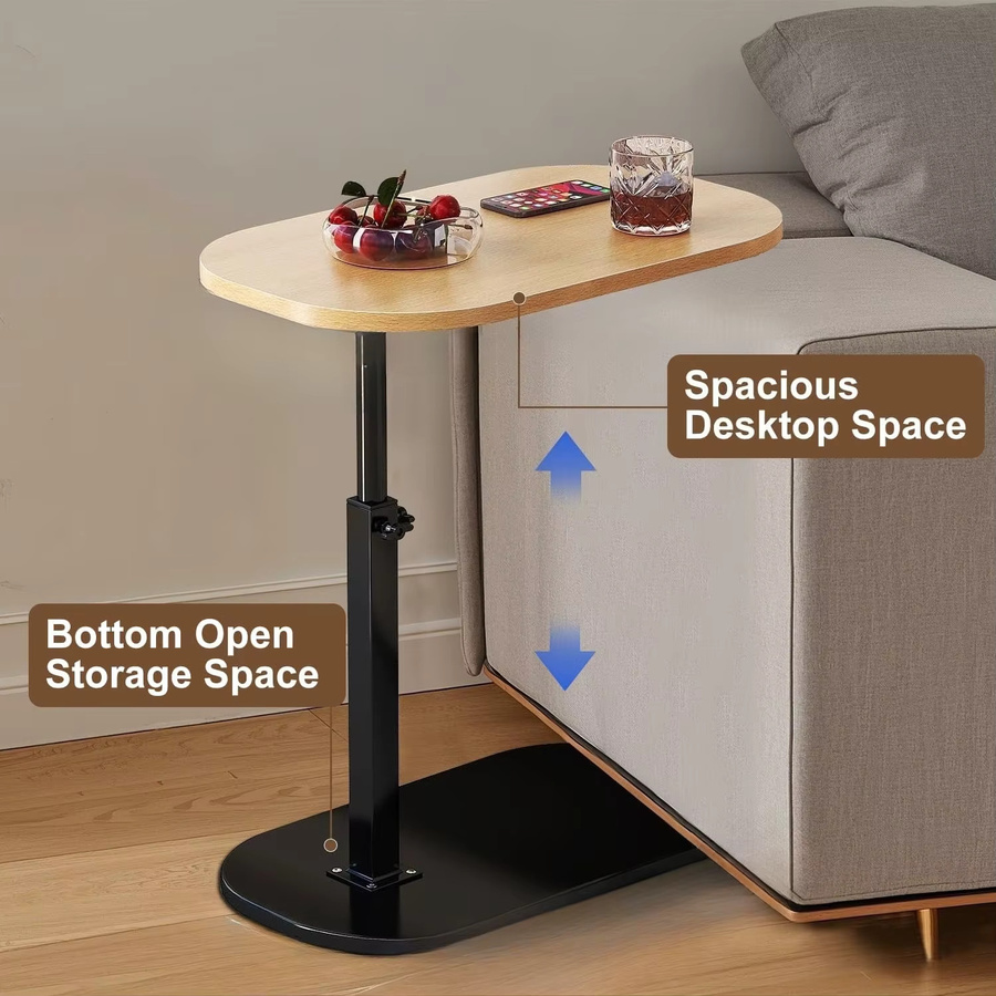 LIUSHADUOLA C-Beistelltisch in Braun, höhenverstellbarer Couchtisch mit 360 Grad drehbarer Tischplatte für Wohnzimmer und Schlafzimmer - Bild 2
