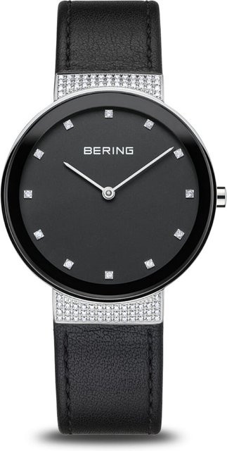 Bering Damenuhr, Quarz, Edelstahl, Leder, Schwarz, 35 mm, 3 ATM - Bild 1