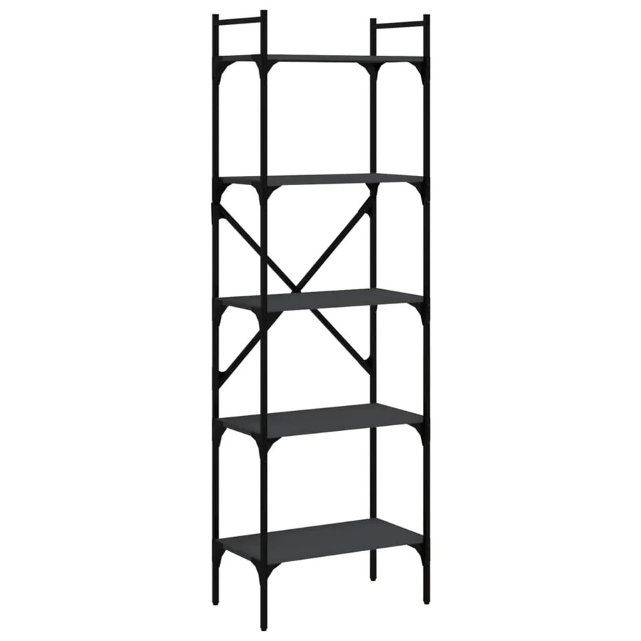 vidaXL Bücherregal mit 5 Fächern in Schwarz, industrieller Stil aus Holzwerkstoff und Metall, B/T/H: 56 x 31,5 x 174 cm - Bild 2