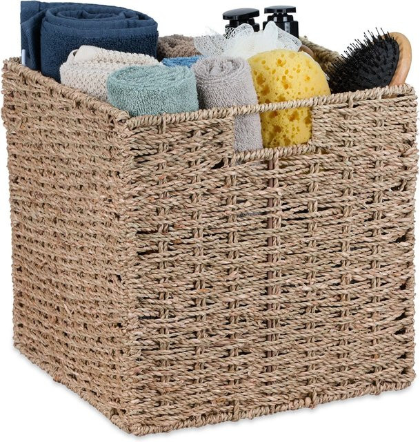 Relaxdays Aufbewahrungskorb aus geflochtenem Seegras in Natur/Beige, zusammenfaltbar, B/T/H: 30 x 30 x 30 cm - Bild 1