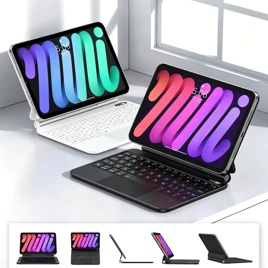 LFOIQN Magic Keyboard Smart Case mit Multi-Touch TrackPad für iPad Mini 7 und iPad Mini 6 (8,3 Zoll), Farbe: Weiß - Bild 2