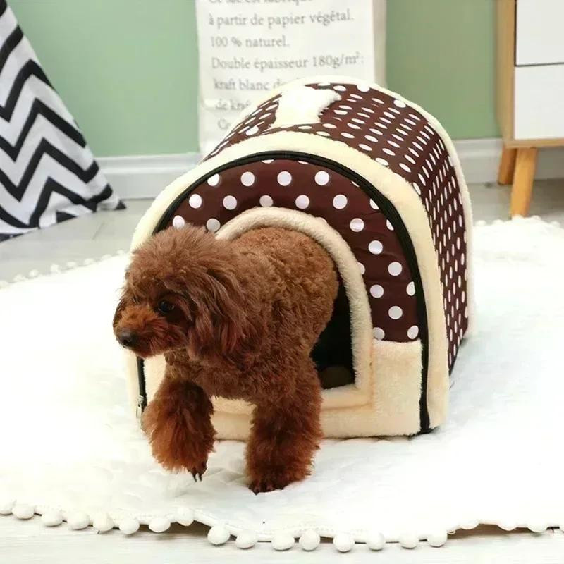 Gemütliche Indoor-Hundehütte aus Korallen-Fleece für kleine und mittelgroße Tiere, faltbares Hundehöhlenbett mit abnehmbarem Bezug und Matte, B/T/H: 35 x 32 x 28 cm - Bild 1
