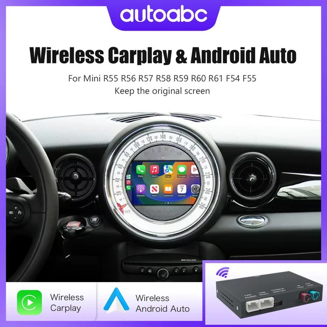 AUTOABC Kabelloses CarPlay und Android Auto Interface für Mini R55 R56 R57 R58 R59 R60 R61 F54 F55 Clubman Countryman Hardtop John Cooper F56 F57 in Schwarz - Bild 1
