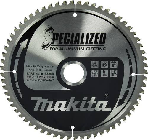 Makita Kreissägeblatt B-33299 aus Edelstahl, Farbe: Silber, Durchmesser: 216 mm, Bohrung: 30 mm, Zähne: 64 - Bild 1