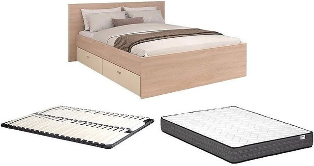 Velona Bettrahmen Modern in Beige mit Schubladen, B/T/H: 164,4 x 160 x 203,6 cm - Bild 1