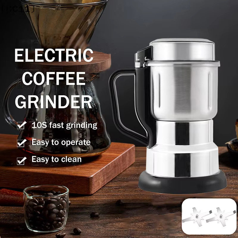 KuZHEN Elektrische Multifunktions-Kaffeemühle aus Edelstahl in Silber, 300 W Mahlmaschine für Bohnen, Nüsse, Gewürze und Getreide - Bild 2
