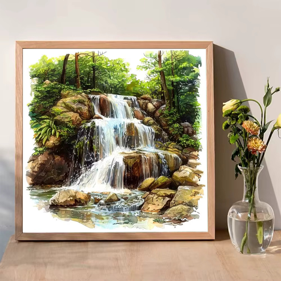 Momoart DIY Diamantmalerei Wasserfall Landschaft mit runden Steinen in Multicolour, B/H: 20 x 20 cm - Bild 3