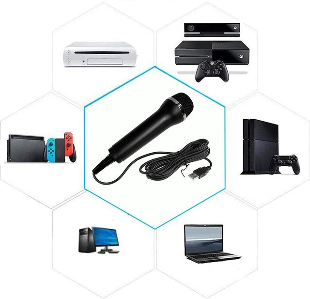ALLOET Karaoke-Mikrofon mit USB-A Anschluss in Schwarz für PlayStation 4, Nintendo Switch, Xbox, Wii und PC - Bild 1
