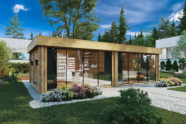 Modernes Gartenhaus Rebeka Plus Blockhaus aus Holz mit den Maßen B: 8 m x T: 4 m - Bild 1