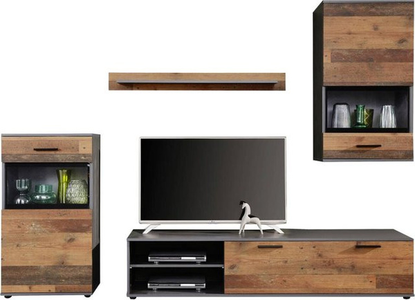 Trendteam Wohnwand Matera in Mango Old Wood Nachbildung, Braun, B/H/T: 246 x 182 x 37 cm