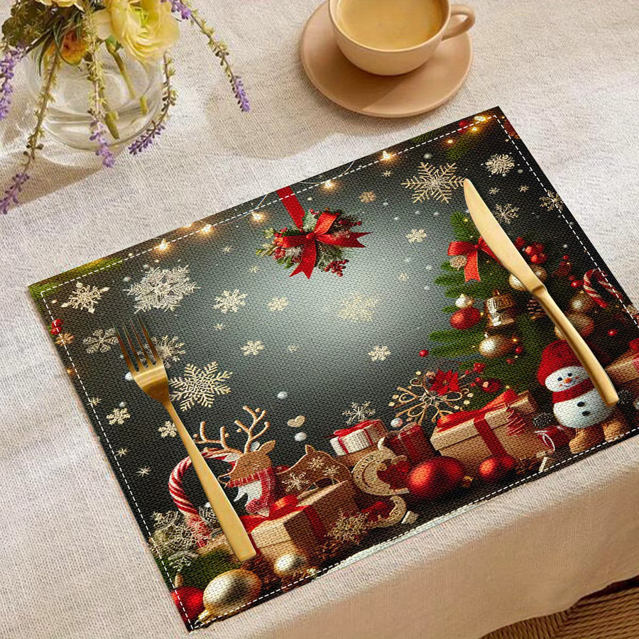 VIKAMA 4-teiliges Set wasserdichte Tischsets mit Weihnachtsmotiv zur Tischdekoration für Feiertage und Familienfeiern - Bild 4