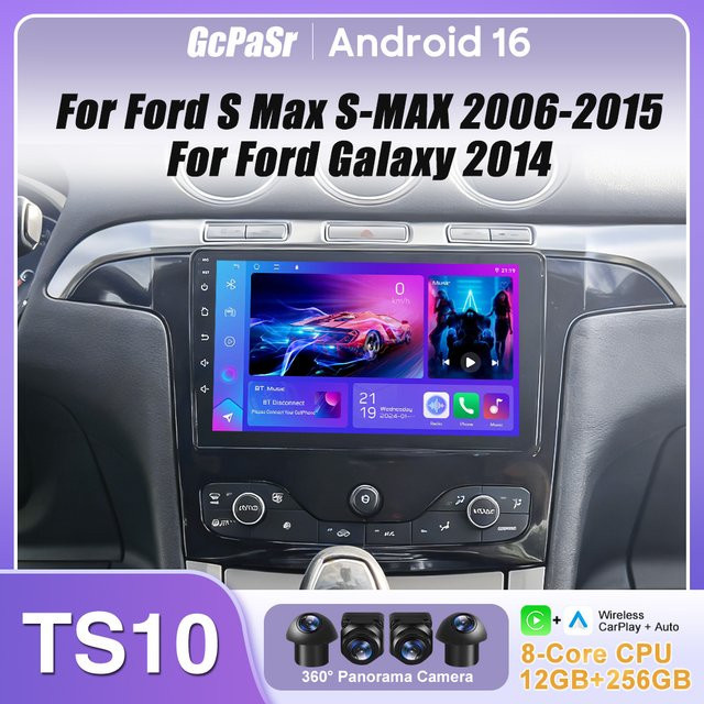 FengShiDa Auto Radio mit GPS und Android Auto sowie Apple CarPlay für Ford S-Max 2006-2015 und Ford Galaxy 2014, Multimedia-Player in Schwarz - Bild 1