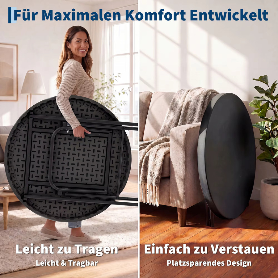 HiMISS Stehender Klapptisch Rund in Schwarz, Wetterfester Bistrotisch für Garten und Party, B/T/H: 80 x 80 x 110 cm - Bild 4