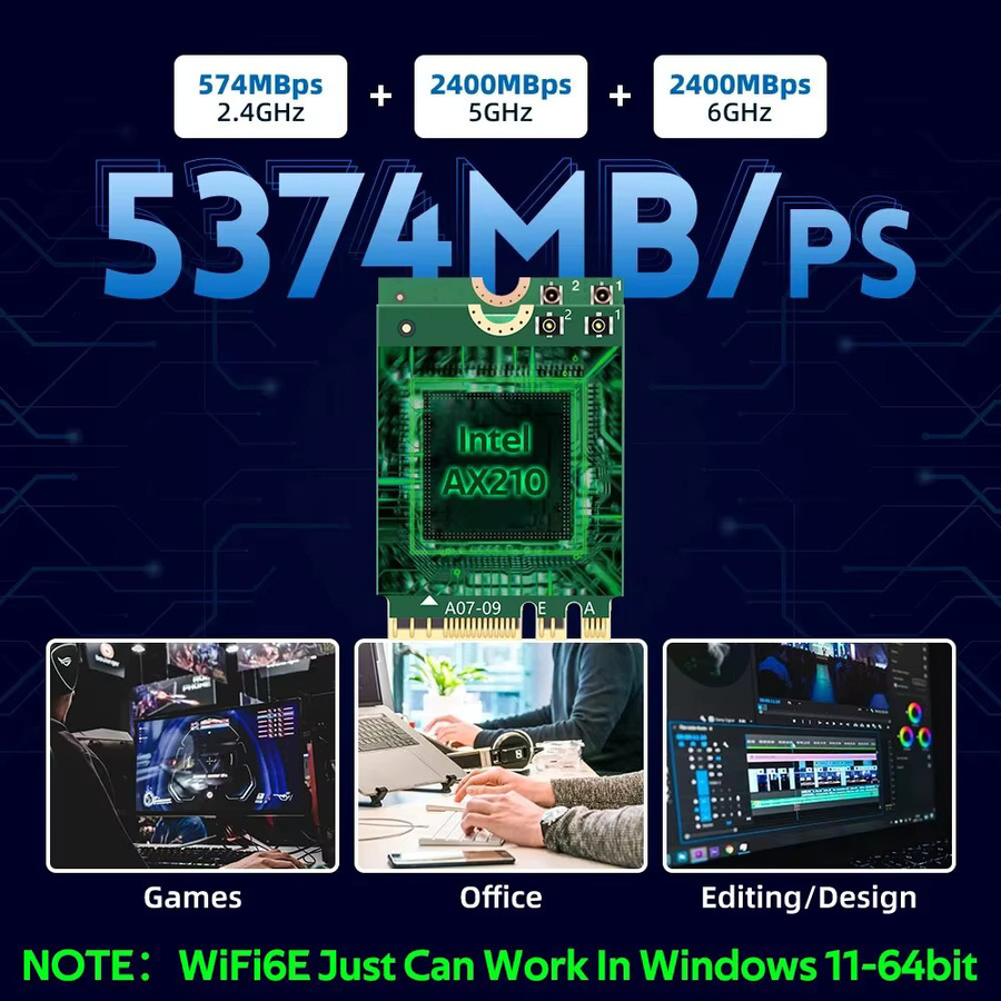 Fenvi WiFi 6E AX210NGW Drahtloser Adapter mit Bluetooth 5.3 für Desktop und Laptop, unterstützt 2,4G/5G/6GHz und 5374Mbps, kompatibel mit Windows 10/11 - Bild 3