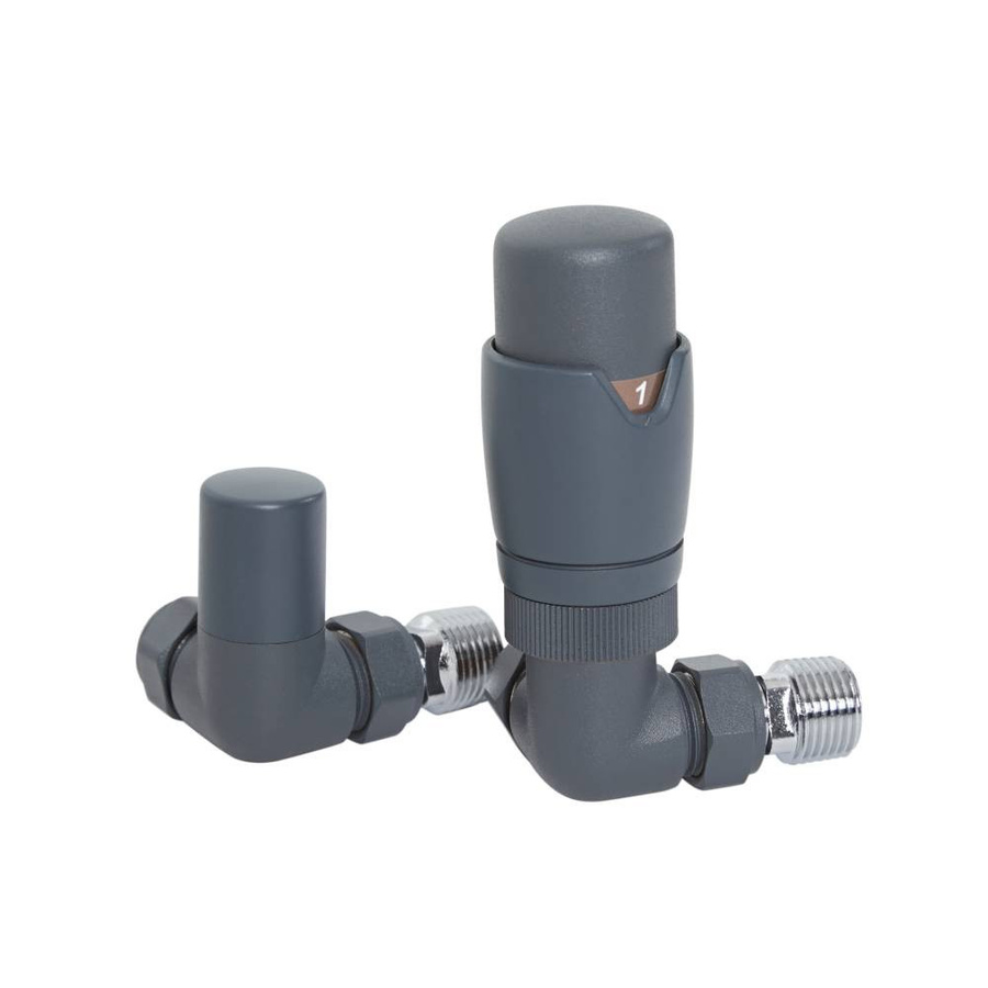 HudsonReed Heizkörper-Eckventilset mit Thermostat in Anthrazit Matt für 15mm Kupferrohre - Bild 1